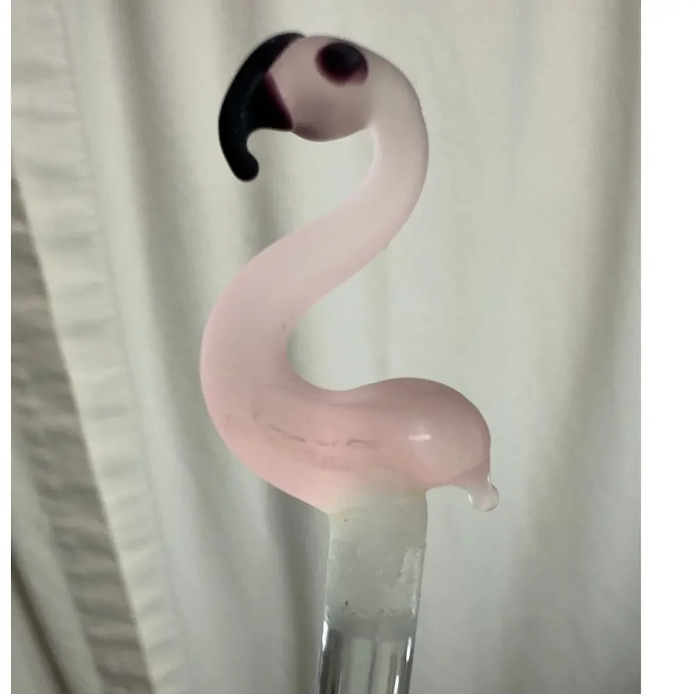 Hand Blown Glass Pink Flamingo Drink Stirrers / Swizzle Sticks Tropical Barware